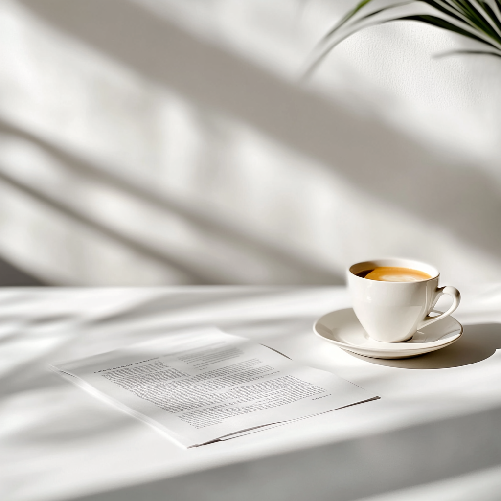 Minimalist desk with printed document