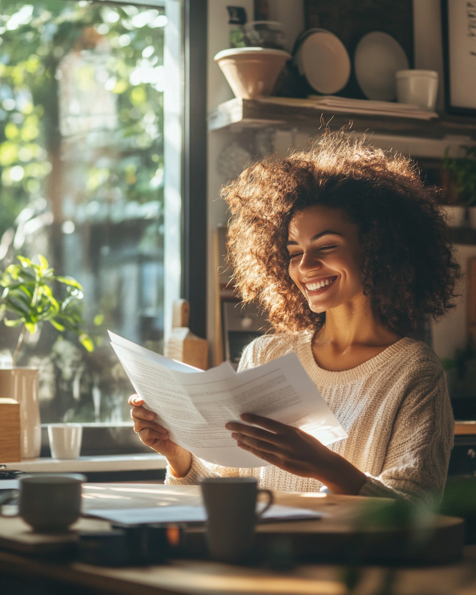 Happy person with printed document