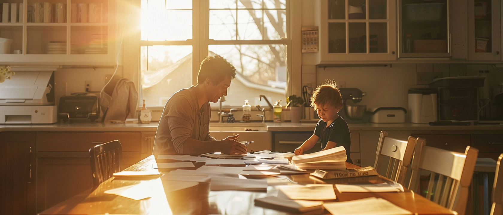 Warm morning kitchen scene with natural light